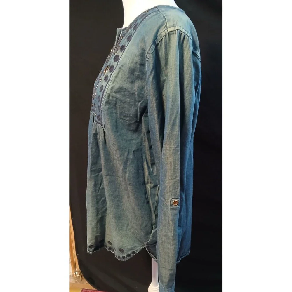 Tantrums Jean Beaded Embroidered Long Sleeve Blouse Small - Picture 2 of 11